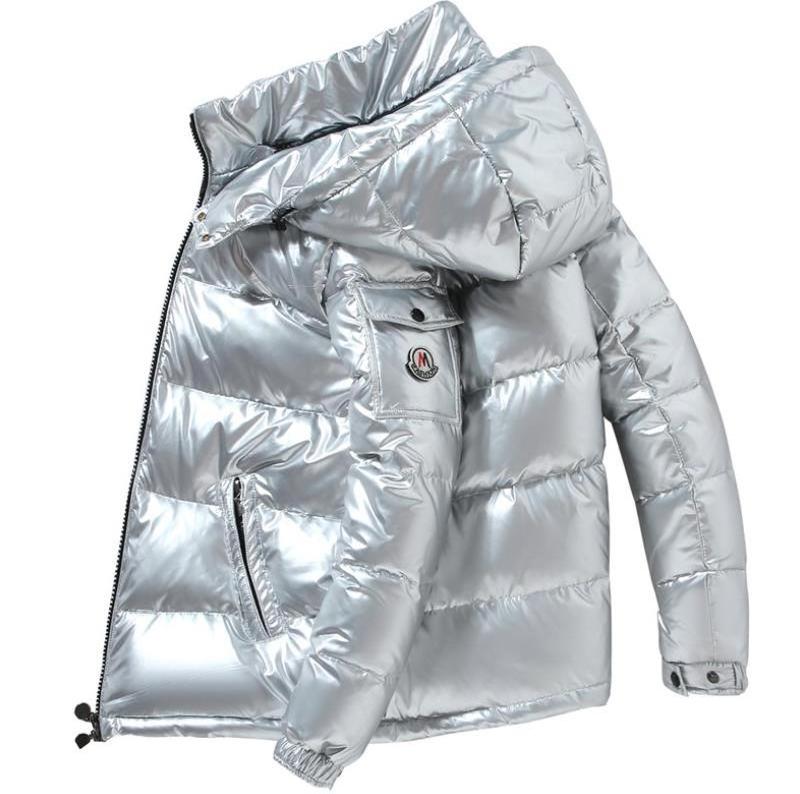 Full Zipped Shiny Black Nylon Winter Padded Cotton Custom Puffer Down Jacket