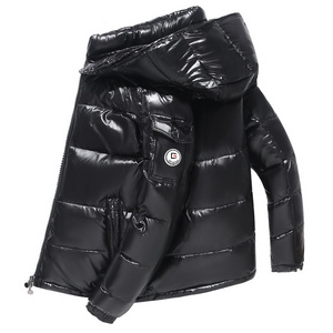 Full Zipped Shiny Black Nylon Winter Padded Cotton Custom Puffer Down Jacket