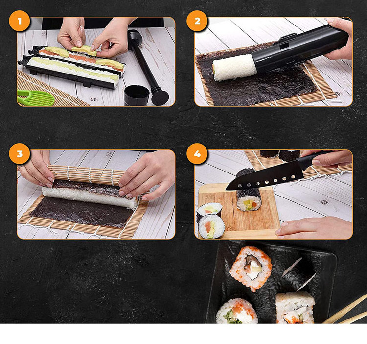 F3-666 Hot Sales 20 in1 set Sushi Board with Chopsticks, DIY gift Sushi Machine Making Kit with Bamboo Mats Sushi tools