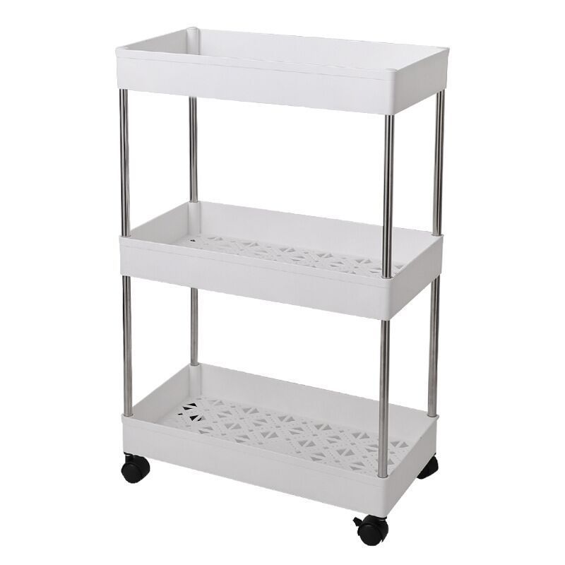 F1-465 bathroom Kitchen Removable Corner Shelf with wheels three layers Rolling Trolley Rack plastic storage organizer rack