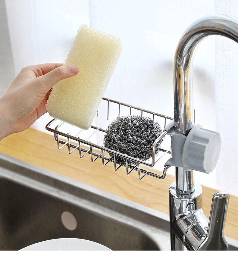 F3-486 Stainless steel faucet storage rack dishcloth drainage rack, kitchen household products, non perforated sink storage rack