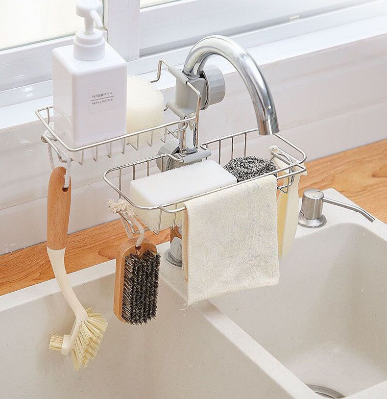 F3-486 Stainless steel faucet storage rack dishcloth drainage rack, kitchen household products, non perforated sink storage rack