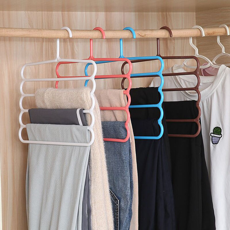 F1-377 5 Layer Non-Slip Multi-Functional Multi Layer Plastic Trousers Coat Hanger Belt Towel Holder Magic Plastics Hangers