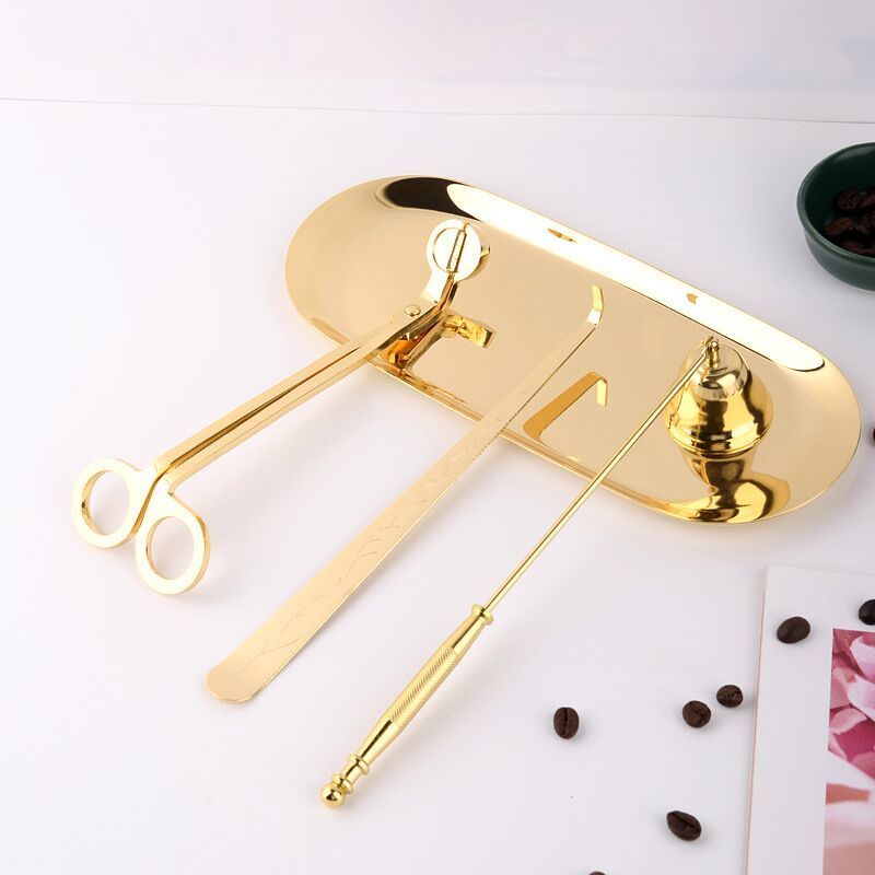 F1-435Wholesale Black Stainless Steel Wick Trimmer Scented Candles Cutter Scissors Set cut wicks And Bell For Candles