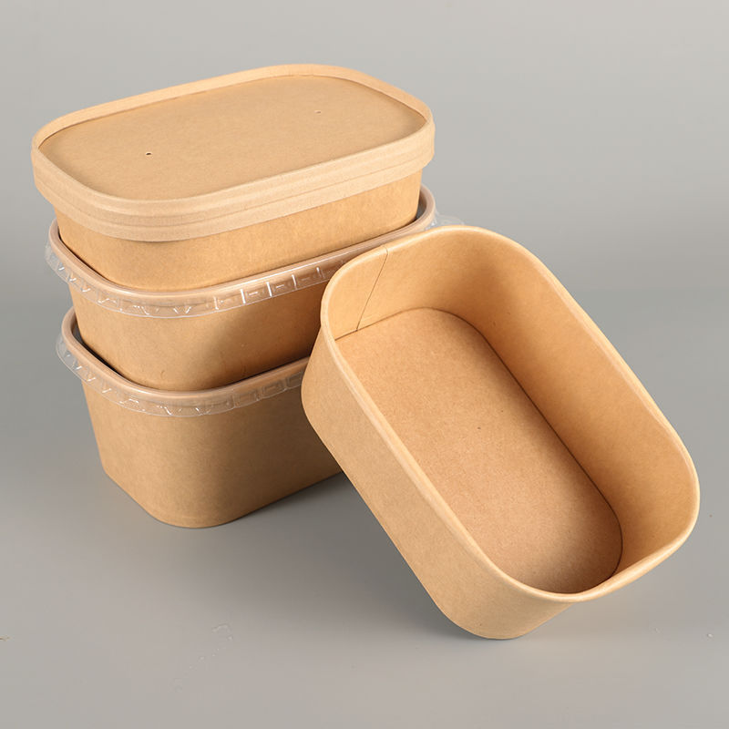 OEM rectangle paper plate bowl for food,Packing Packaging Food Paper Color Printing Tray,disposable kraft paper bowl salad