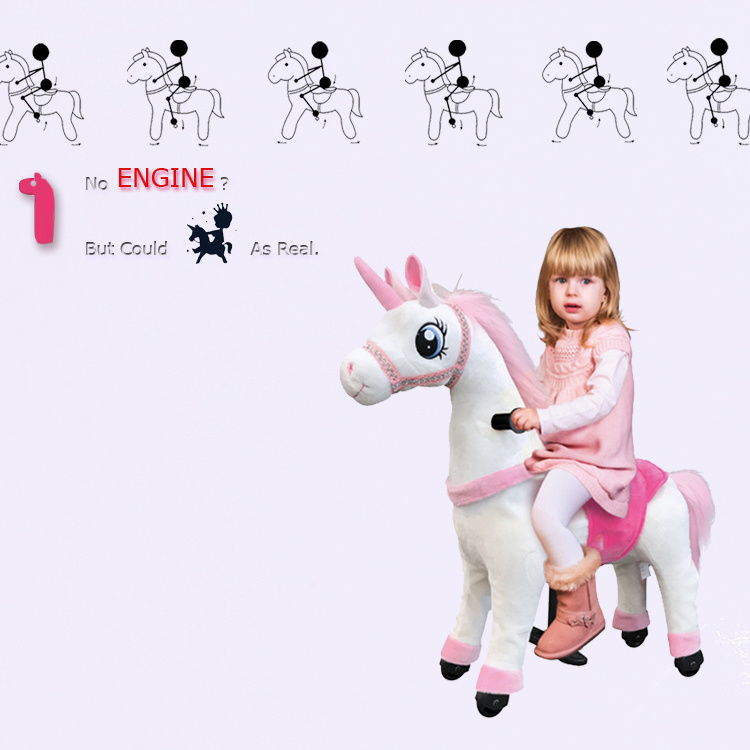 Children ride on toy animal white unicorn rocking horse for kids ride at home and outdoor place, ride on toy animal can walking