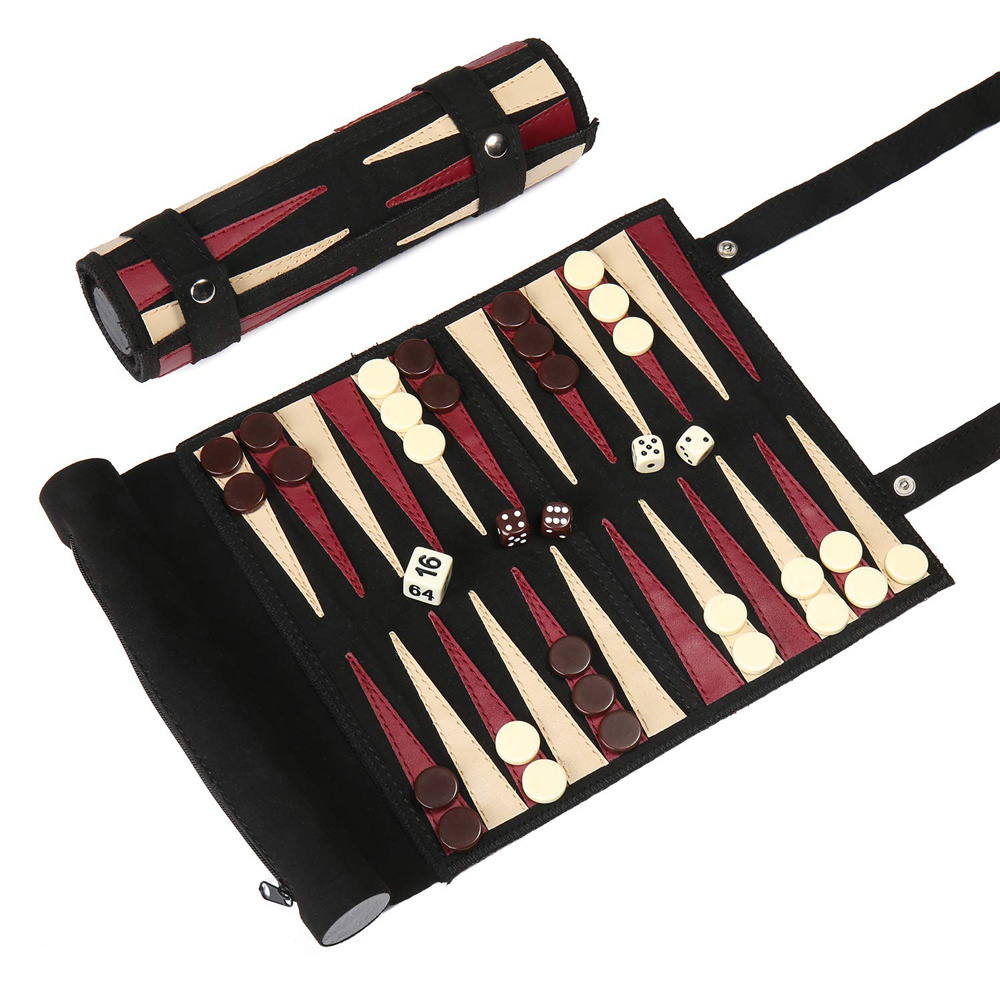 Factory Customized Leather Roll-Up Travel Backgammon Board Chess Board