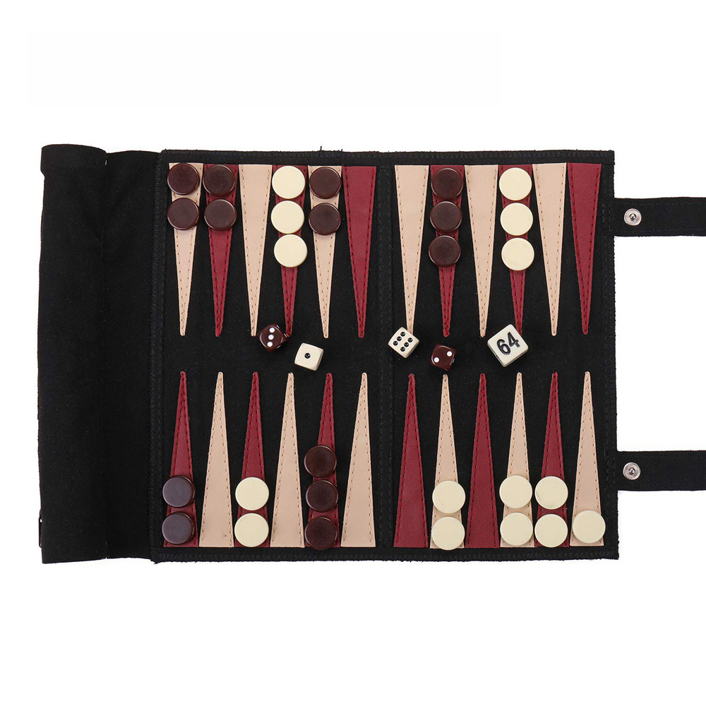 Factory Customized Leather Roll-Up Travel Backgammon Board Chess Board