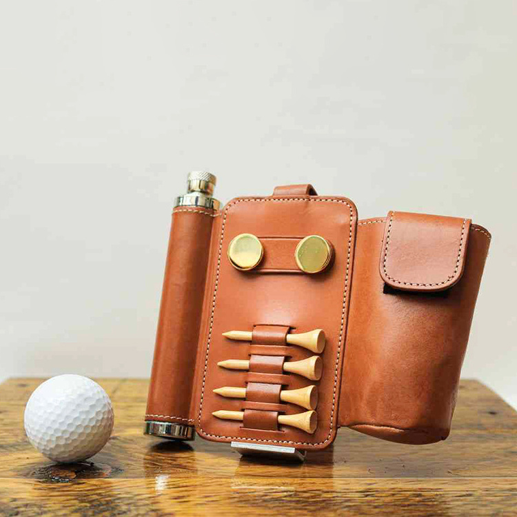 Custom Divot Tool Golf Tee Flask Leather Waist Golf Stainless Steel Whisky Belt Hip Flask