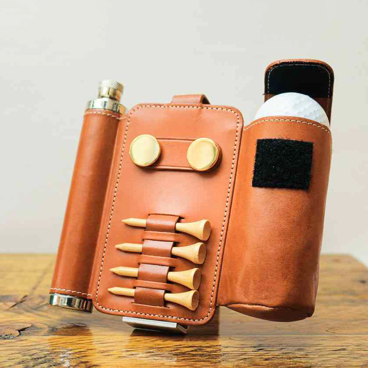 Custom Divot Tool Golf Tee Flask Leather Waist Golf Stainless Steel Whisky Belt Hip Flask