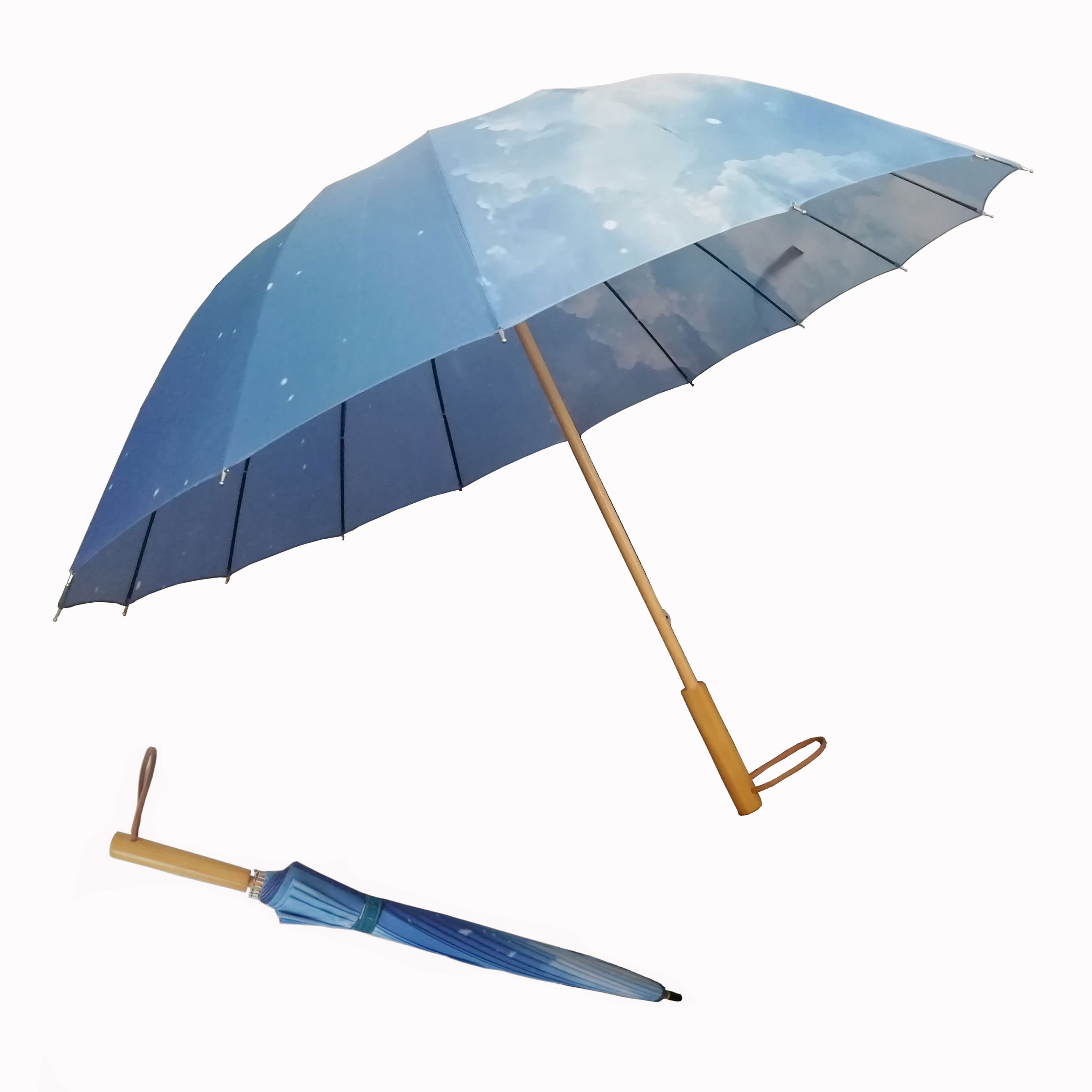 DIGITAL PRINTING STARRY SKY STAIGHT UMBRELLA WITH WOOD HANDLE