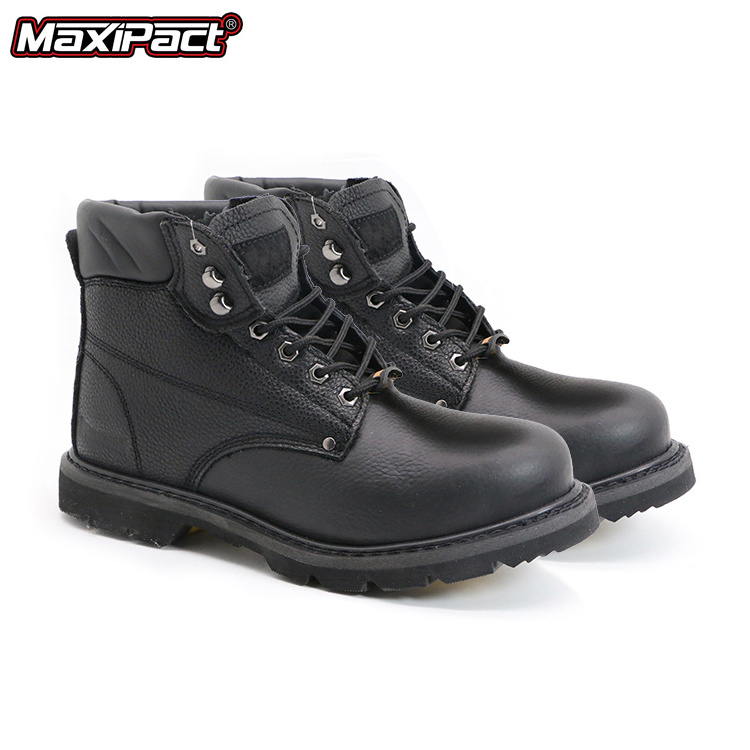 MaxiPact High Quality Black Color Cow Leather Goodyear Welt Safety Boots with steel toe and plate Casual work shoes