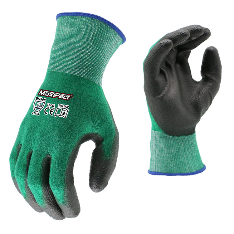 MaxiPact New Technology bamboo fiber fabric spandex pu palm coated New construction safety glove