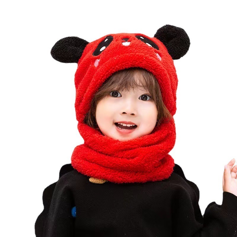 Super warm Cartoon Hat Girls Boys Scarf Thicken Cap Children plush Kids hat