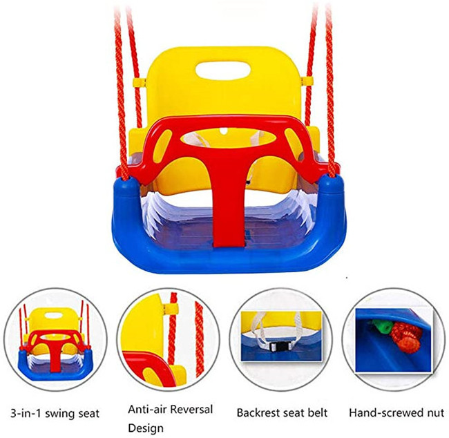 High quality 3 in 1 Swing Seat, Kids High Back Full Bucket Heavy Duty Playground Gym Secure Hanging Swing Seat Set