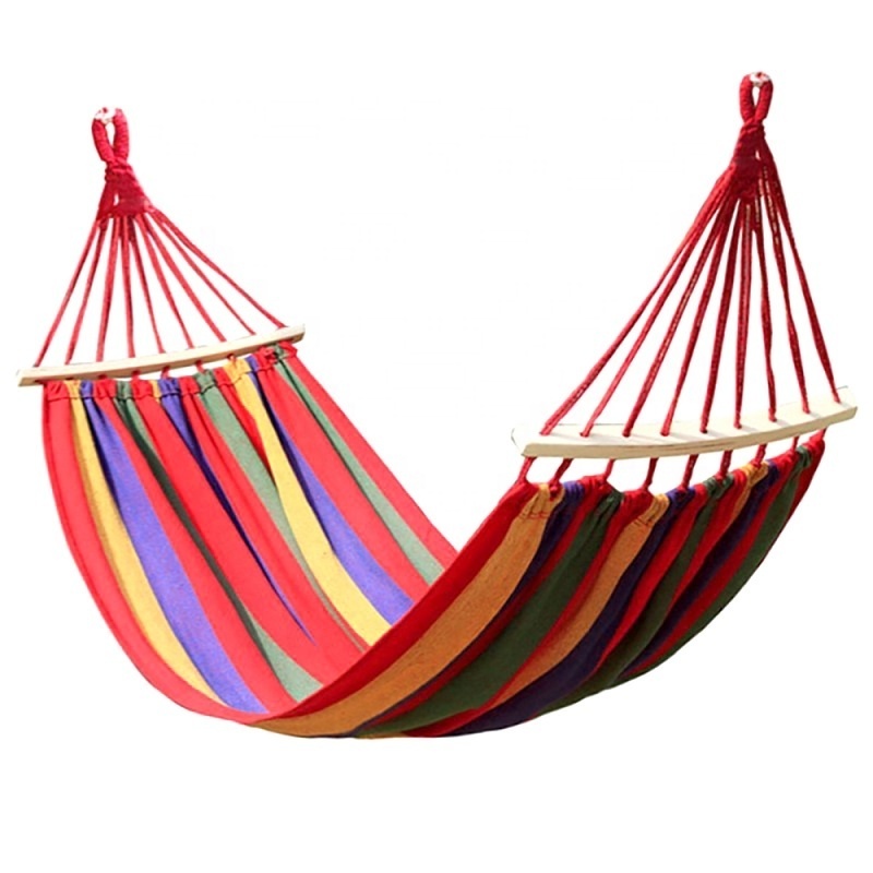 Indoor Outdoor Colorful Striped Camping Hammock Swing Thick Canvas Hanging Bed hammock