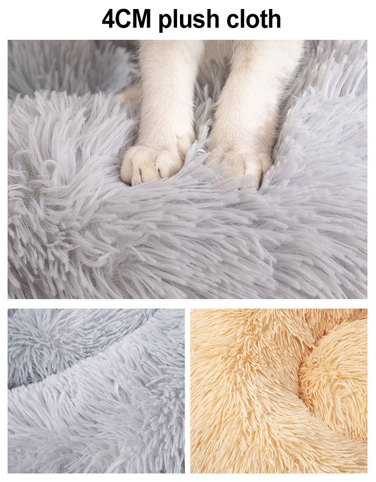 Custom plush indoor eco friendly xl xxl round fluffy attached velvet sofa boucle cat dog pet beds