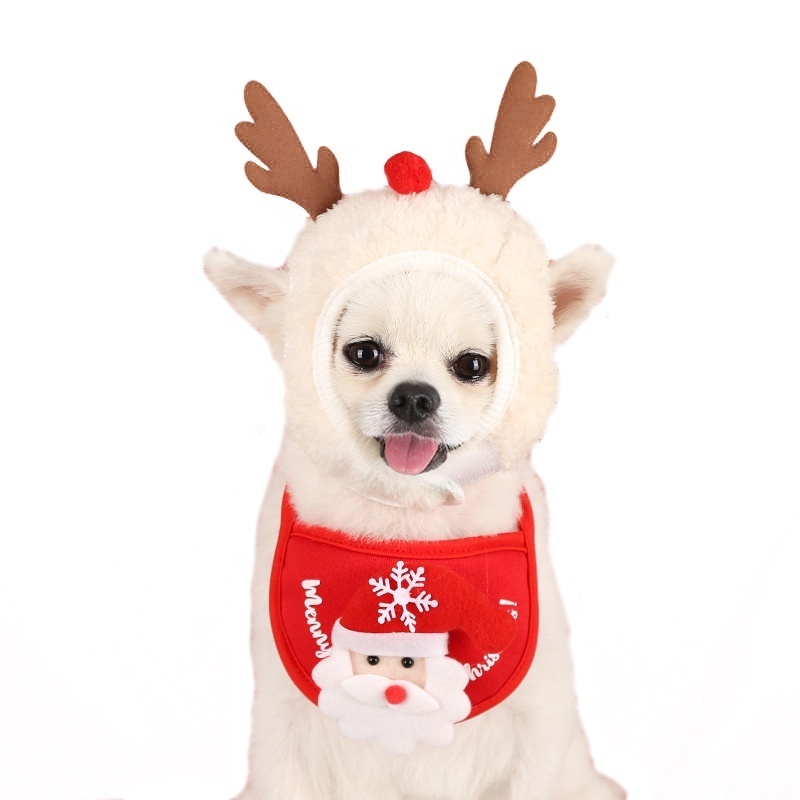 christmas pet costumes holiday decor soft comfortable towel bib dog hats