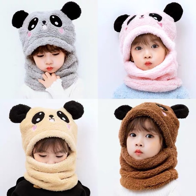 Super warm Cartoon Hat Girls Boys Scarf Thicken Cap Children plush Kids hat