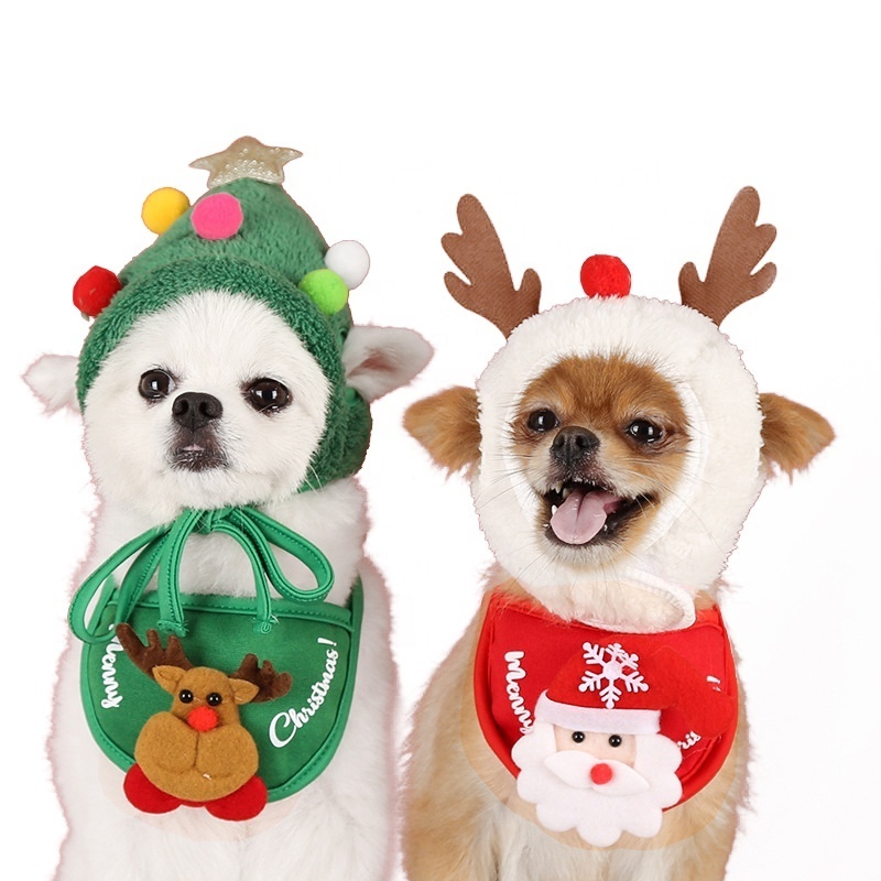 christmas pet costumes holiday decor soft comfortable towel bib dog hats