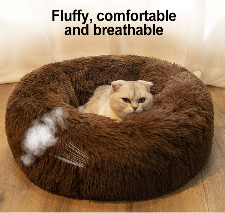 Custom plush indoor eco friendly xl xxl round fluffy attached velvet sofa boucle cat dog pet beds