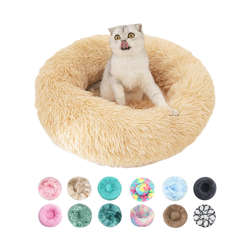 Custom plush indoor eco friendly xl xxl round fluffy attached velvet sofa boucle cat dog pet beds