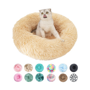 Custom plush indoor eco friendly xl xxl round fluffy attached velvet sofa boucle cat dog pet beds