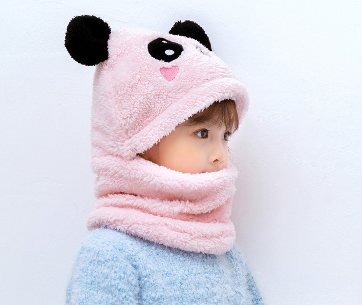 Super warm Cartoon Hat Girls Boys Scarf Thicken Cap Children plush Kids hat