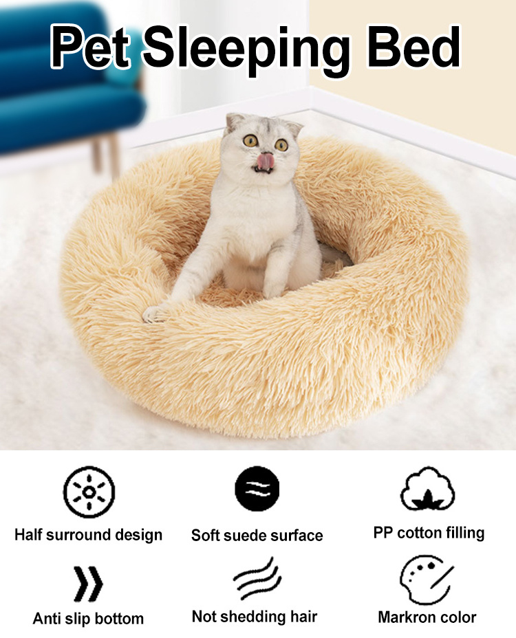 Custom plush indoor eco friendly xl xxl round fluffy attached velvet sofa boucle cat dog pet beds