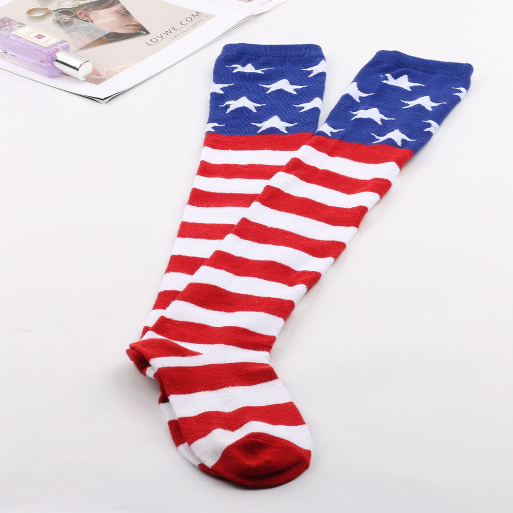 American Flag Patriotic USA Flag Stars Pattern Stocking Red White Blue Stars Striped over Knee Socks Thigh High Socks for Women