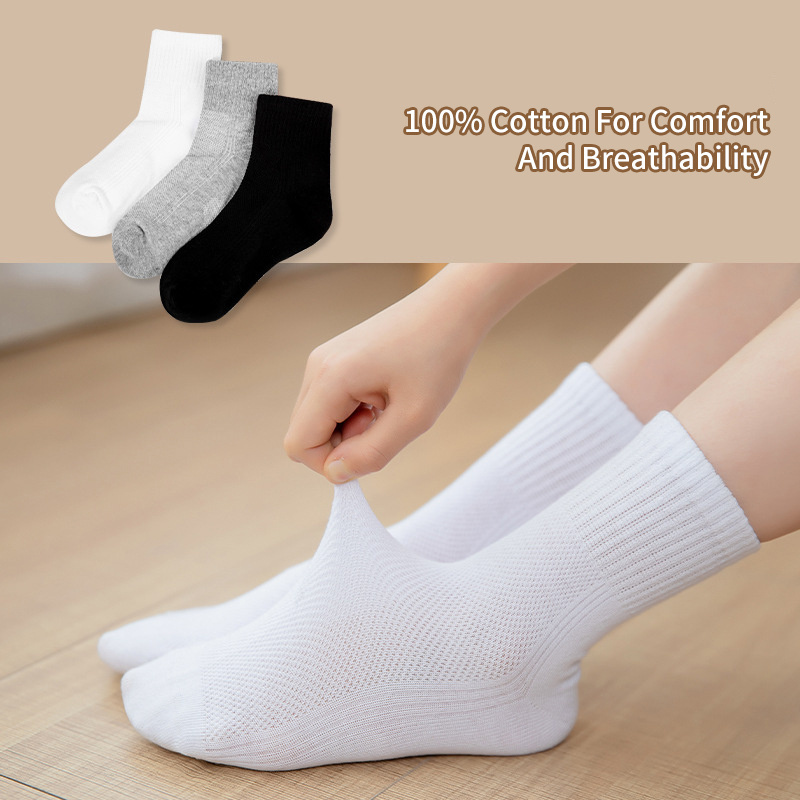 2022 Wholesale Cheap Solid Cotton Student Children Cotton Crew School Kid Socks