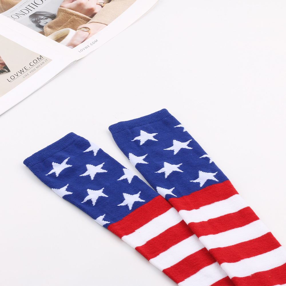 American Flag Patriotic USA Flag Stars Pattern Stocking Red White Blue Stars Striped over Knee Socks Thigh High Socks for Women