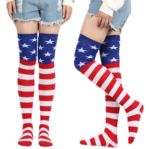 American Flag Patriotic USA Flag Stars Pattern Stocking Red White Blue Stars Striped over Knee Socks Thigh High Socks for Women