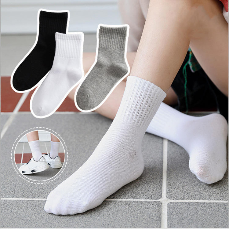 2022 Wholesale Cheap Solid Cotton Student Children Cotton Crew School Kid Socks