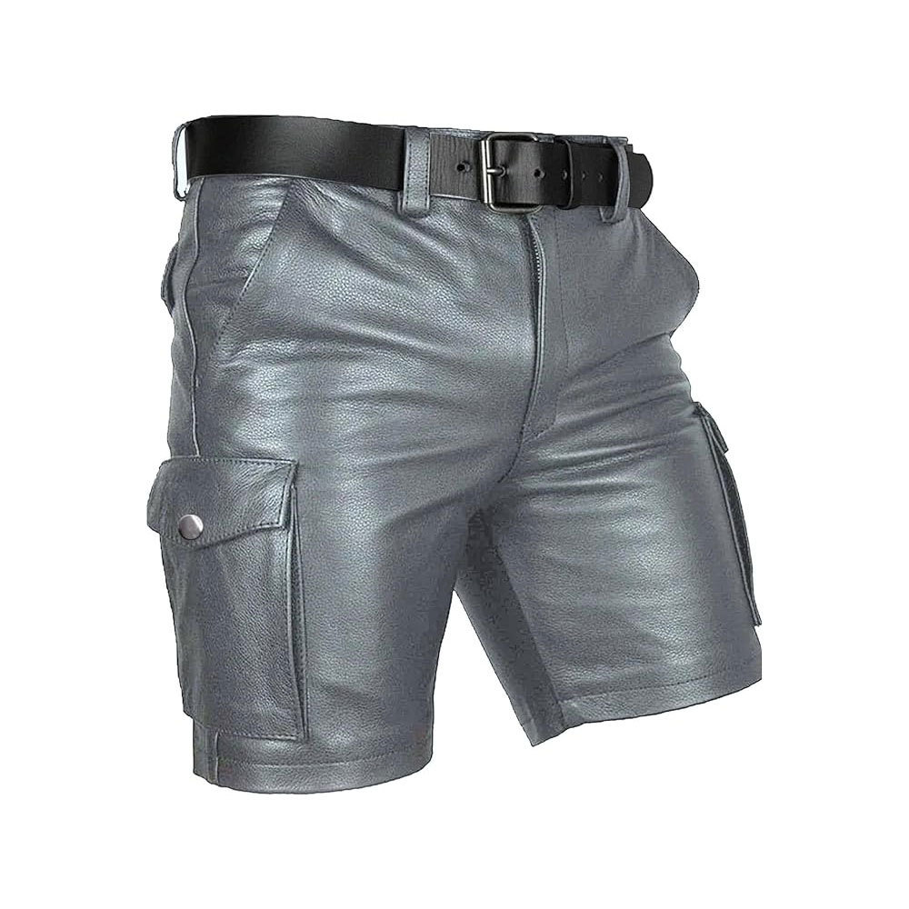 Professional Designed Pakistan Manufacturer Leather Shorts New Solid Color Slim Fit Men Leather Shorts