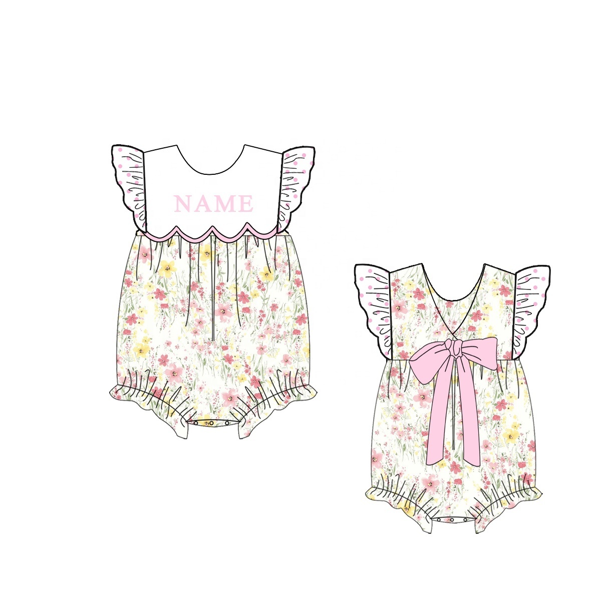 Puresun Children Clothes Custom Name Kids One-piece Jumpsuits Boutique Baby Girls Rompers Wholesale