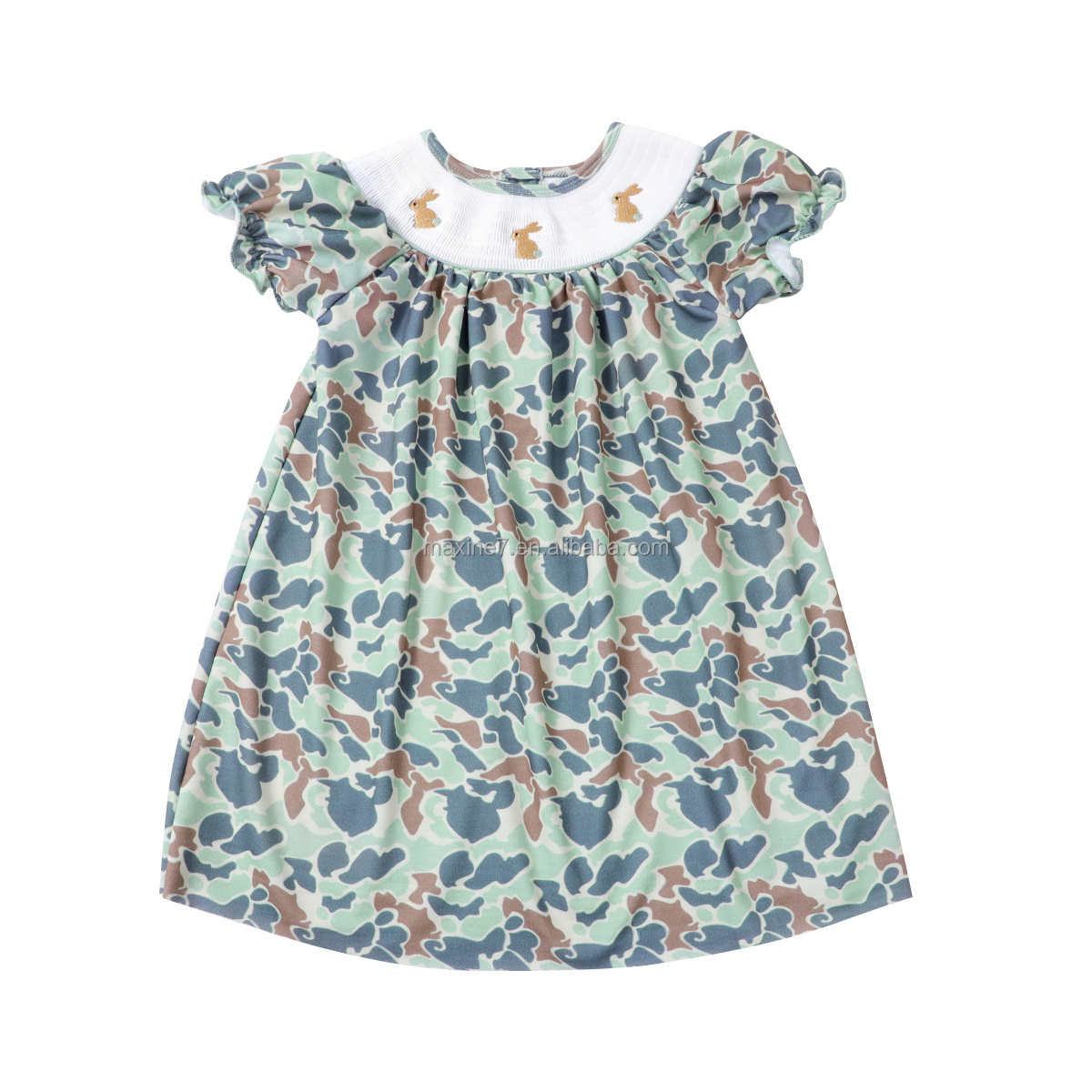 New Arrival Easter Kids Clothing 100% Printed Cotton Baby Girl Dresses Smocking Custom Printed Boutique Girl Dress