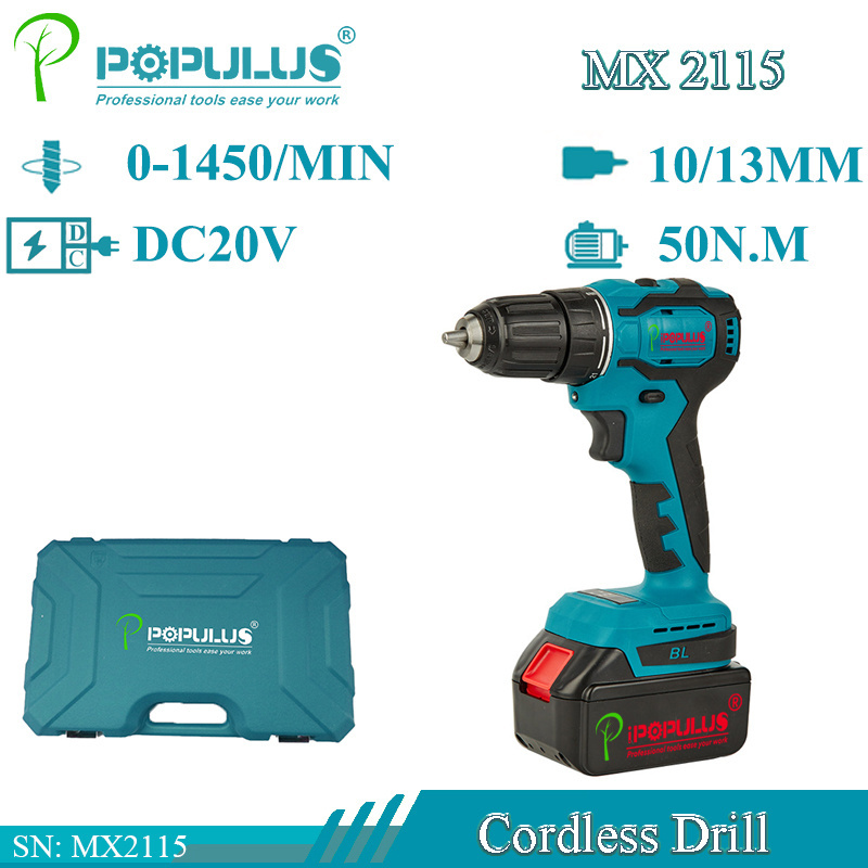 iPOPULUS Free Battery EMC Hot Selling Power Craft Cordless 18V Screwdriver Driver Drill Replace for Makitas Power Drills Set