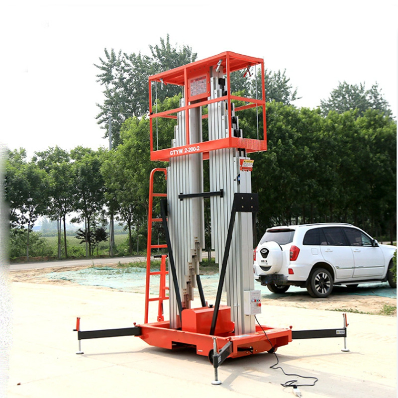 12m Electric Hydraulic Vertical Aluminum Alloy Double Mast Lift Platform