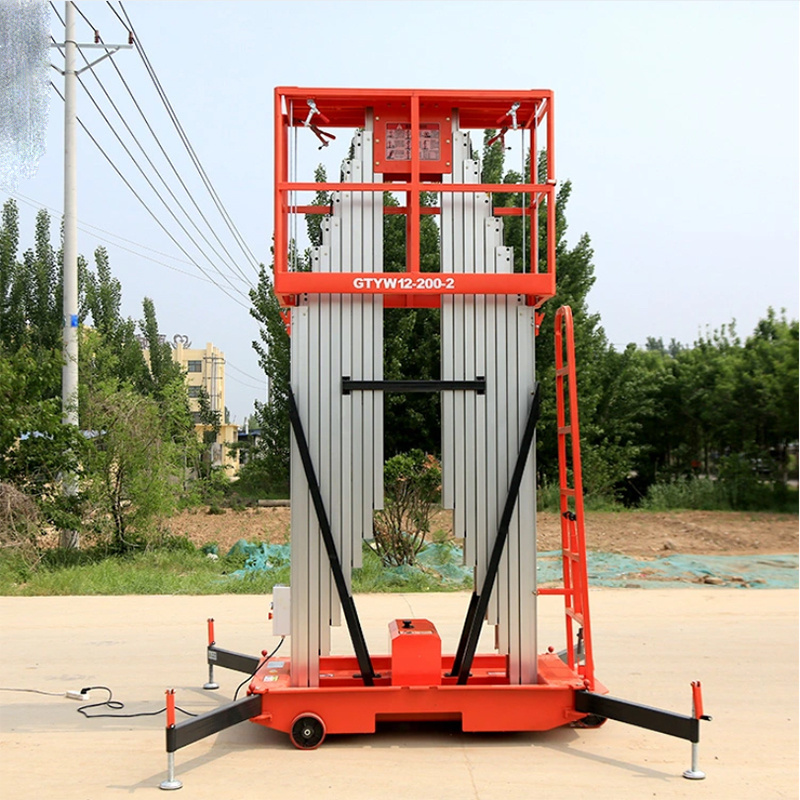 12m Electric Hydraulic Vertical Aluminum Alloy Double Mast Lift Platform