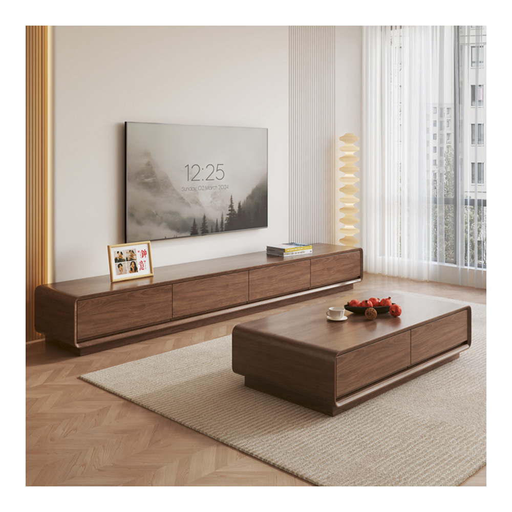 Minimalist Walnut Tv Cabinet Coffee Table Simple Modern Small Apartment Living Room Light Luxury Narrow Tv Cabinet Low Cabinet