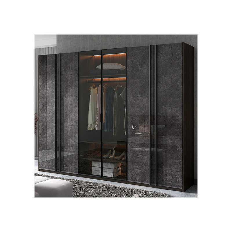 Postmodern Wardrobe Light Luxury Bedroom Wardrobe Combination Six Door High Gloss Glass Door Wardrobe