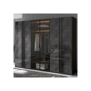 Postmodern Wardrobe Light Luxury Bedroom Wardrobe Combination Six Door High Gloss Glass Door Wardrobe