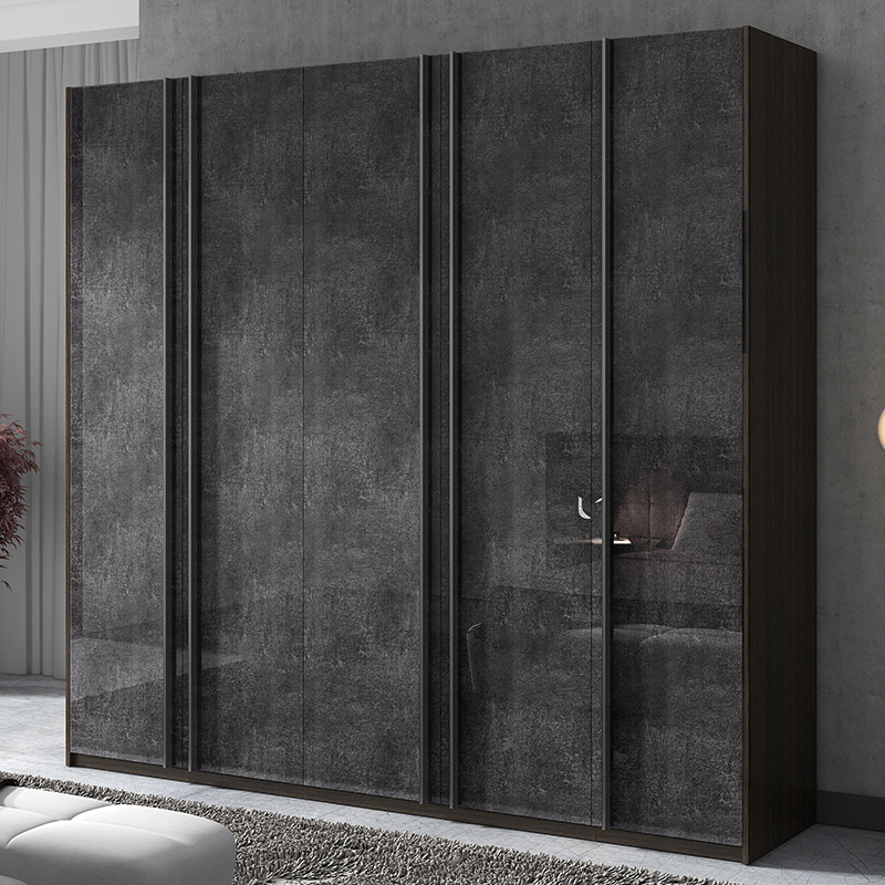 Postmodern Wardrobe Light Luxury Bedroom Wardrobe Combination Six Door High Gloss Glass Door Wardrobe