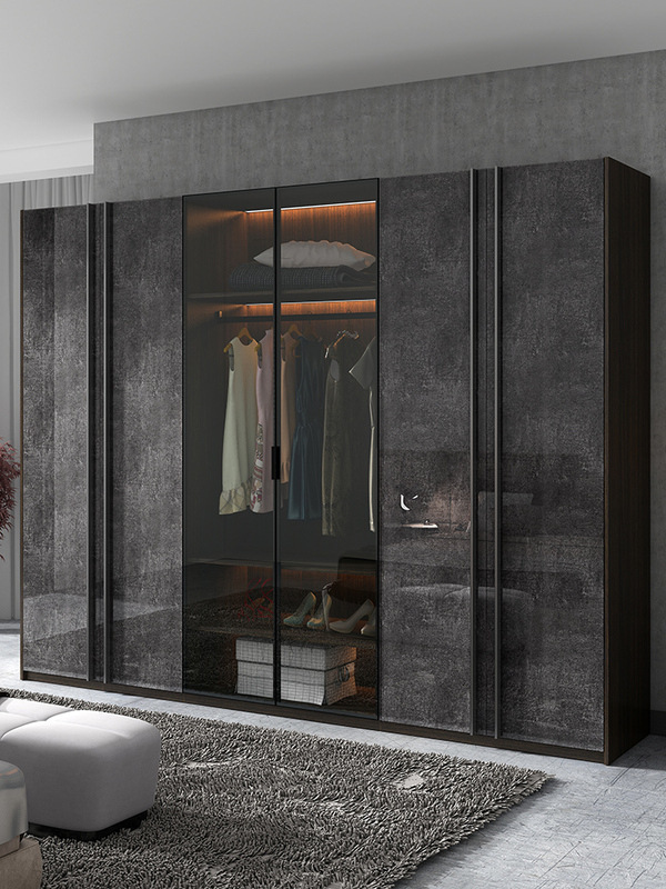 Postmodern Wardrobe Light Luxury Bedroom Wardrobe Combination Six Door High Gloss Glass Door Wardrobe