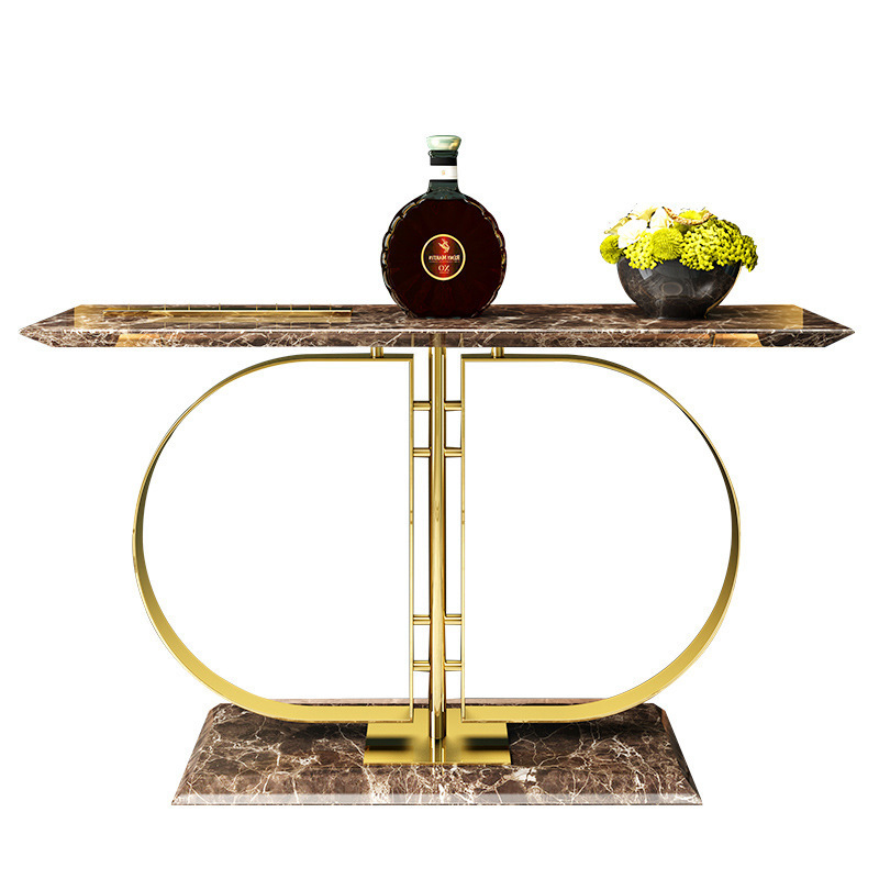 Italian style light luxury porch table stainless steel rock slab porch table modern minimalist home design gold console table