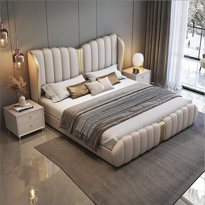 Italian minimalist high-end luxury leather bed 1.8m double 1.5m single soft bed master leather tufty art bed