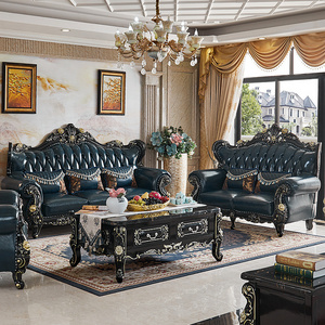 European-style Leather Combination Sofa Solid Wood Ebony Luxury Sofa Villa Retro High-end Sofa for Living Room Furniture Set