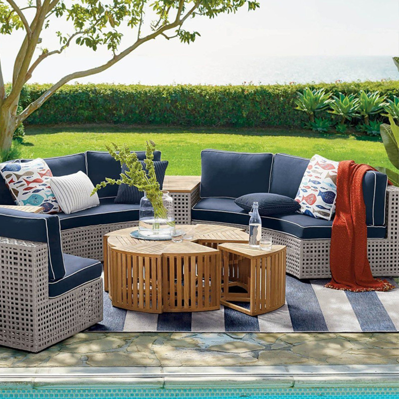 Semi-circle rattan outdoor sofa set furniture outdoor garden custom arc leisure chair coffee table combination