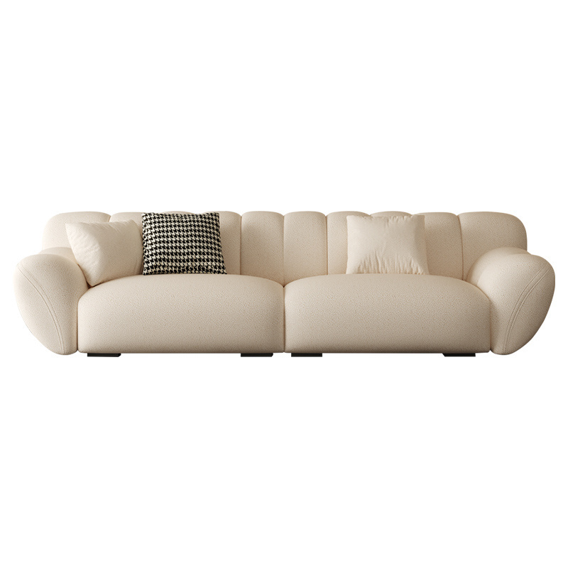 Maxky French Retro Cream Petal Sofa Light Luxury Home Furniture Living Room Straight Row Marshmallow Milk Velvet Sofa